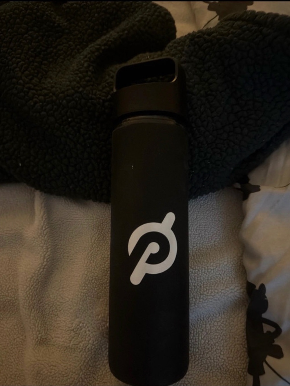 Peloton Black Bottle with White Logo and Carry Cap
